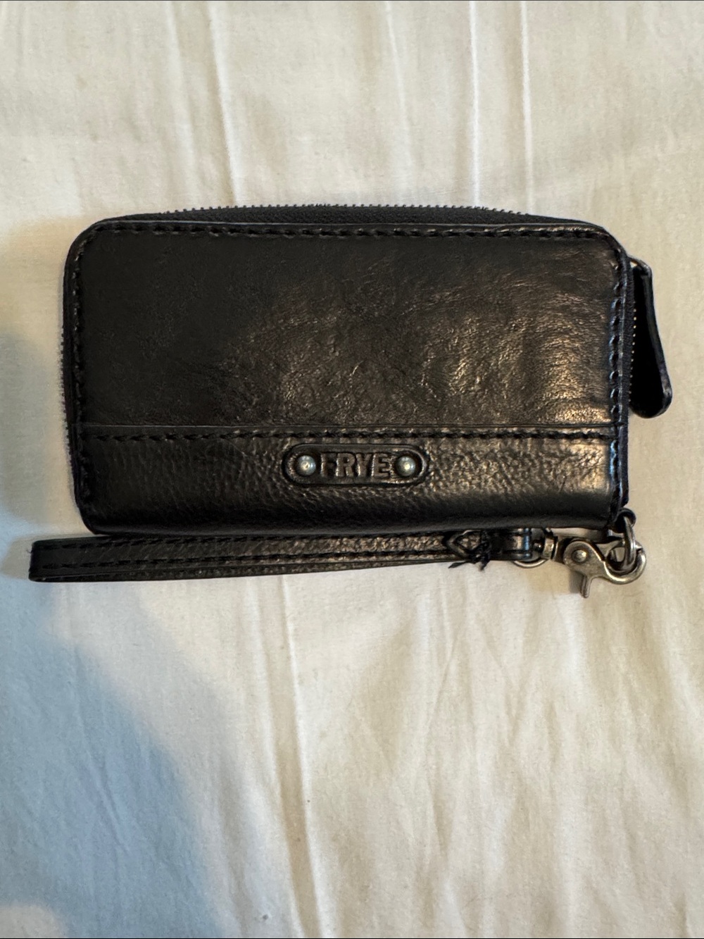 Frye Black Leather Zip Wristlet with Detachable Strap